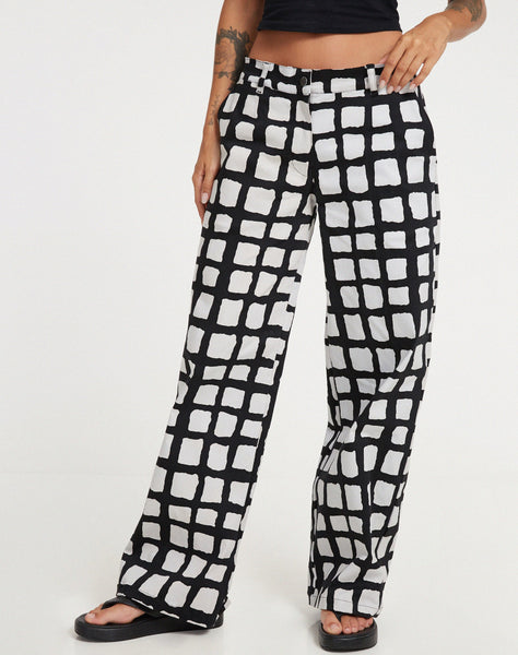 image of Suri Wide Leg Trousers in Mono Painted Check Black