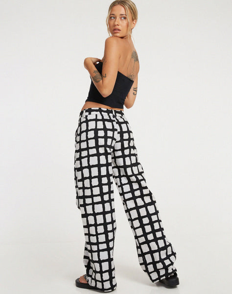 image of Suri Wide Leg Trousers in Mono Painted Check Black