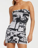 Image of Suriah Bandeau Mini Dress in Photo Collage Grey