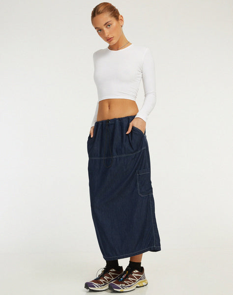 image of Swari Midi Skirt in Denim Dark Chambray