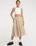 image of Takara Midi Skirt in Yellow and Brown Check