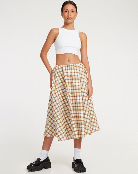 image of Takara Midi Skirt in Yellow and Brown Check