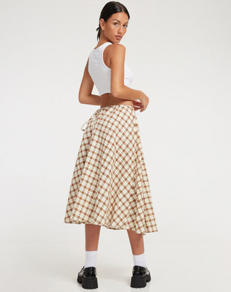 image of Takara Midi Skirt in Yellow and Brown Check