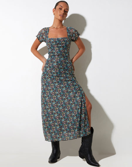 Larin Midi Dress in Floral Field Green