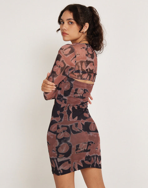 Image of Tara Long Sleeve Mini Dress in Botanical Bleed Black