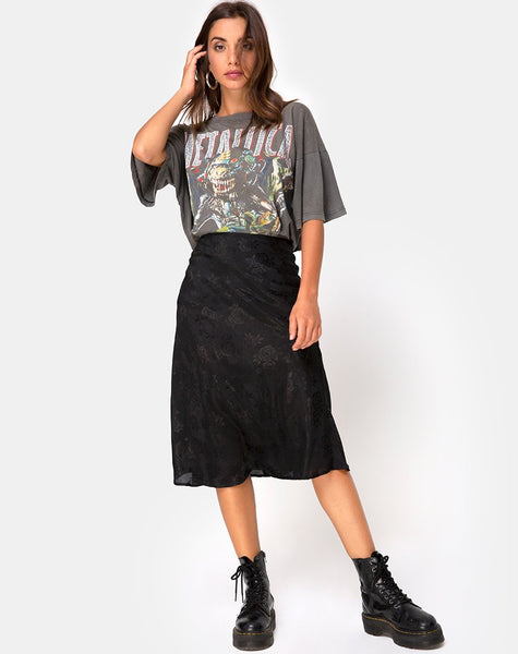 Tauri Midi Skirt in Satin Rose Black