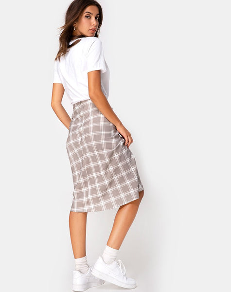 Tauri Midi Skirt in Grunge Check Taupe