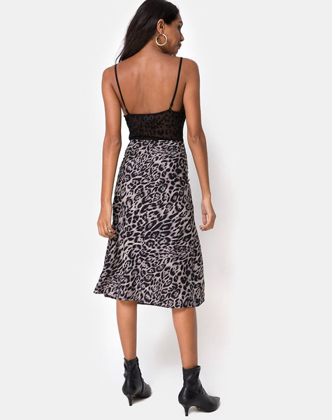 Tauri Midi Skirt in Leopard Grey