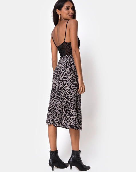 Tauri Midi Skirt in Leopard Grey