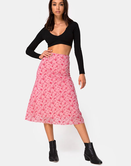 Sanya Midi Skirt in Floral Fun Pink