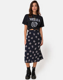 Tauri Midi Skirt in Black Flock Rose