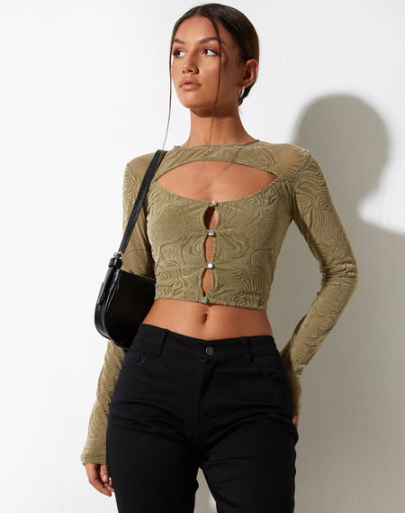 Herti Top in Mixed Animal Flock Olive