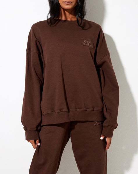 Image of Ted Sweatshirt in Deep Mahogany LAmour Cherub Label Embro