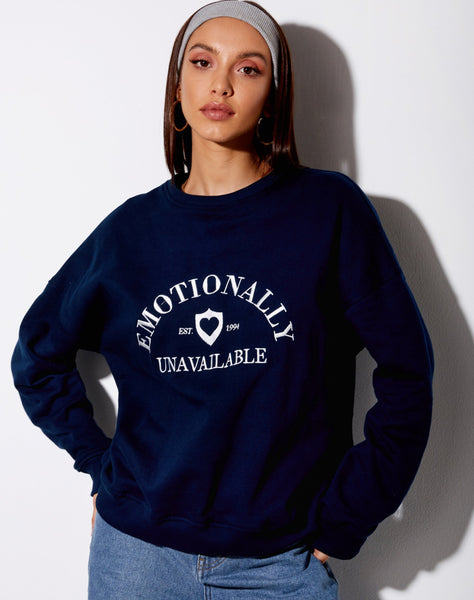 Ted Sweatshirt in Navy 'Emotionally Unavailable'