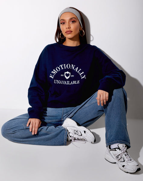 Ted Sweatshirt in Navy 'Emotionally Unavailable'