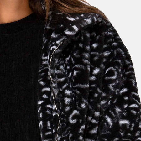 Teddy Bear Fur Coat in Black Leopard