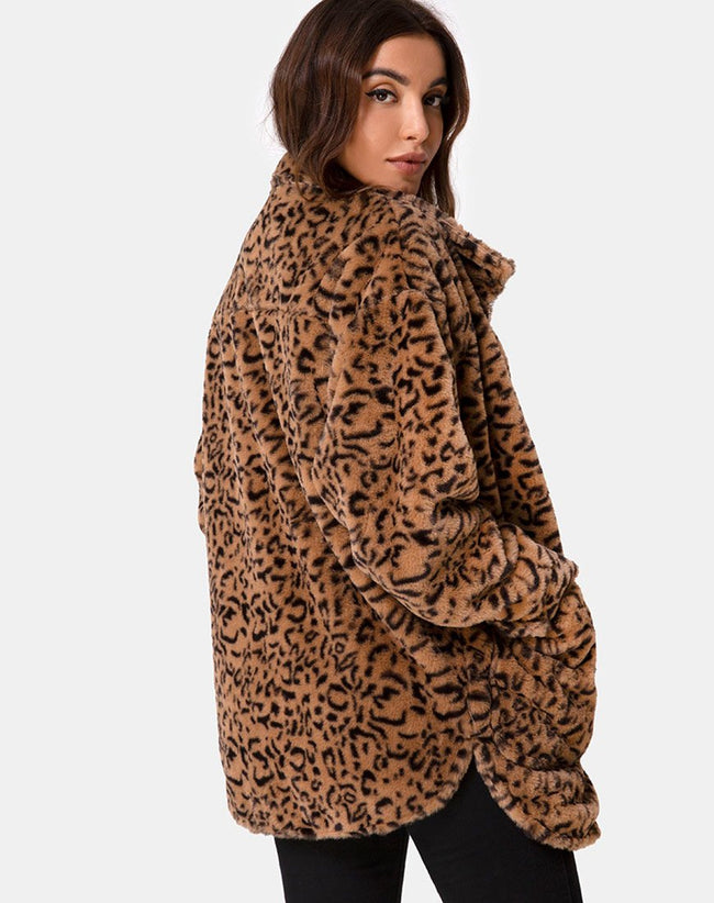 Teddy Bear Fur Coat in Brown Leopard