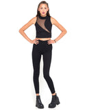 Motel Tempo Mesh Panel Crop Top in Black