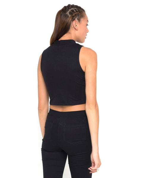 Motel Tempo Mesh Panel Crop Top in Black