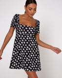 Thalia Babydoll Dress in 90's Daisy Black and White