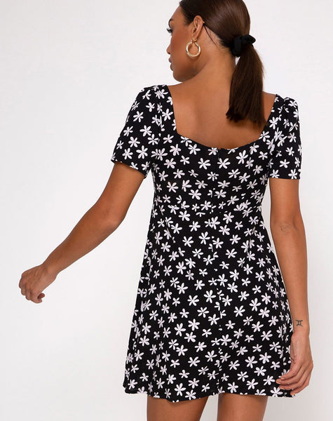 Thalia Babydoll Dress in 90's Daisy Black and White