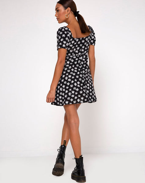 Thalia Babydoll Dress in 90's Daisy Black and White