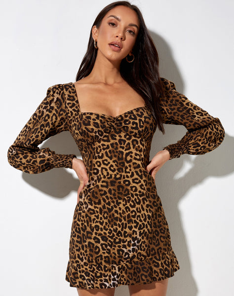 Tielo Mini Dress in Night Leopard Brown