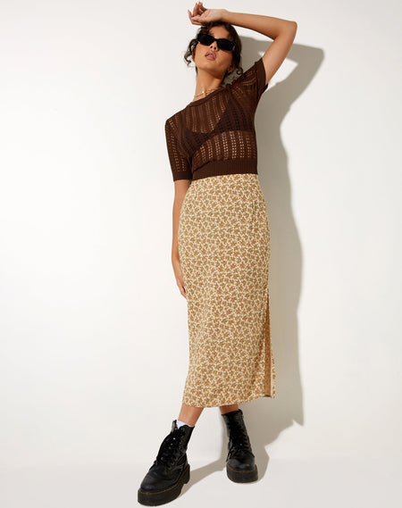 Rindai Midi Skirt in Femme Floral Blue and Brown