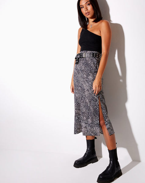 Image of Tindra Midi Skirt in Abstract Croc Black