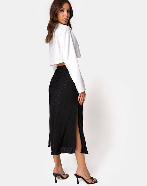 Tindra Midi Skirt in Satin Ditsy Rose Black