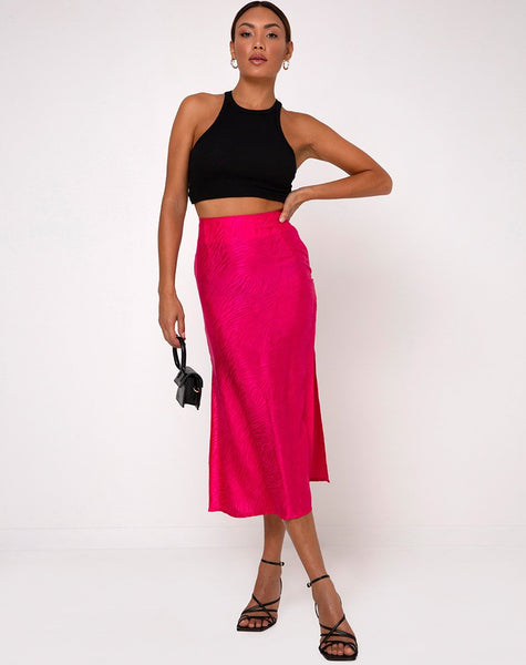 Tindra Midi Skirt in Satin Zebra Fuchsia