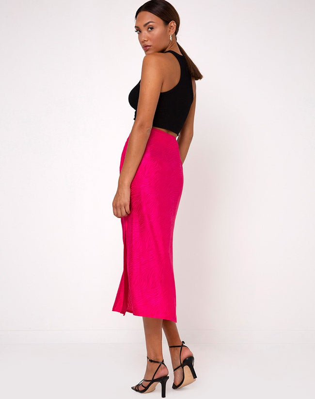 Tindra Midi Skirt in Satin Zebra Fuchsia