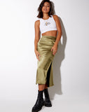 Image of Tindra Midi Skirt in Satin Olive