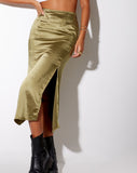 Image of Tindra Midi Skirt in Satin Olive