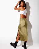 Image of Tindra Midi Skirt in Satin Olive