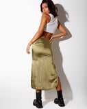 Image of Tindra Midi Skirt in Satin Olive