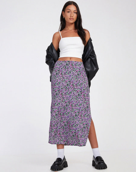 Rima Midi Skirt in Grunge Daisy Black