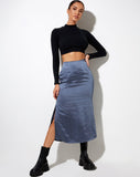 Tindra Midi Skirt in Satin Slate Blue