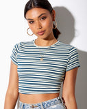 Tindy Crop Top in Dark Green Light Green and White