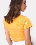 Tindy Crop Top in Tangerine with Clear Sequin