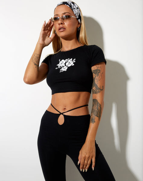 Image of Tindy Crop Top in Black Hibiscus