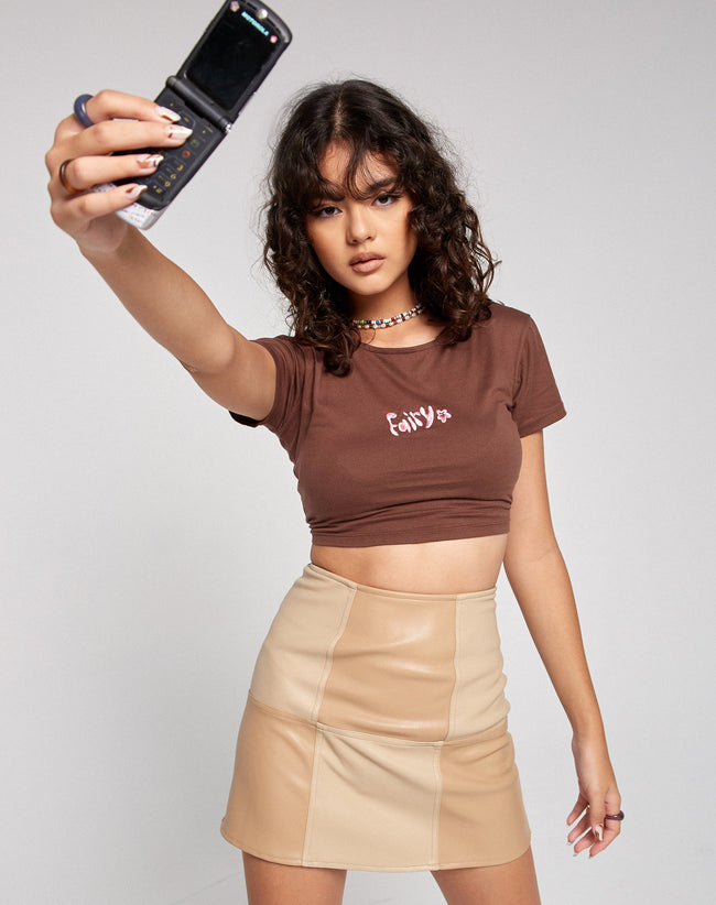 Image of Peillo Mini Skirt in PU Tan Cream