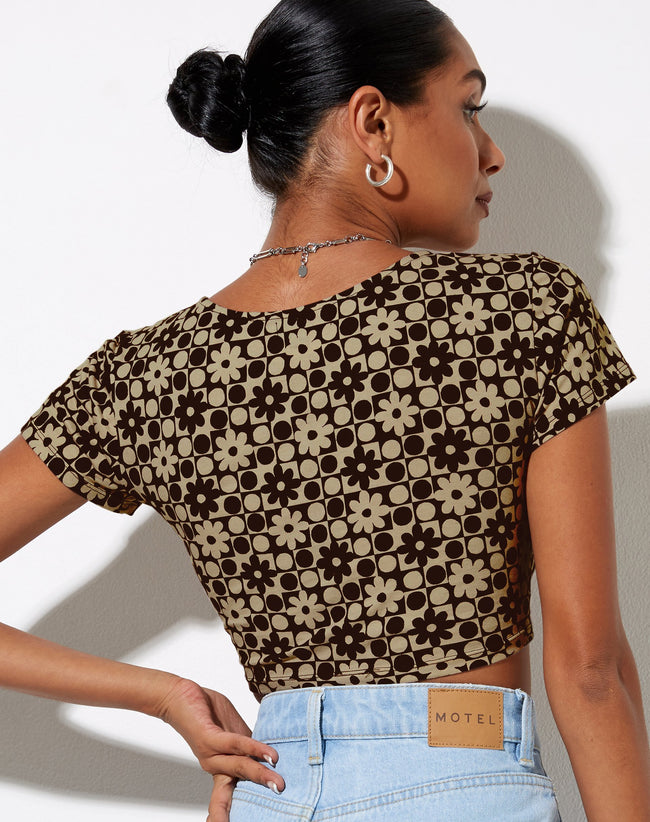 Image of Tindy Crop Top in Patchwork Daisy Brown