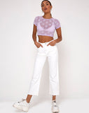 Tiney Crop Tee in Lilac Mesh Daisy White Flock