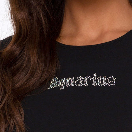 Tiney Crop Tee in Black 'Aquarius' Diamante