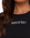 Tiney Crop Tee in Black 'Aquarius' Diamante