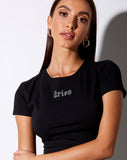 Tiney Crop Tee in Black 'Aries' Diamante