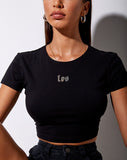 Tiney Crop Tee in Black 'Leo' Diamante