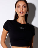 Tiney Crop Tee in Black 'Libra' Diamante