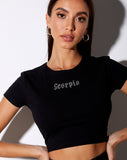 Tiney Crop Tee in Black 'Scorpio' Diamante